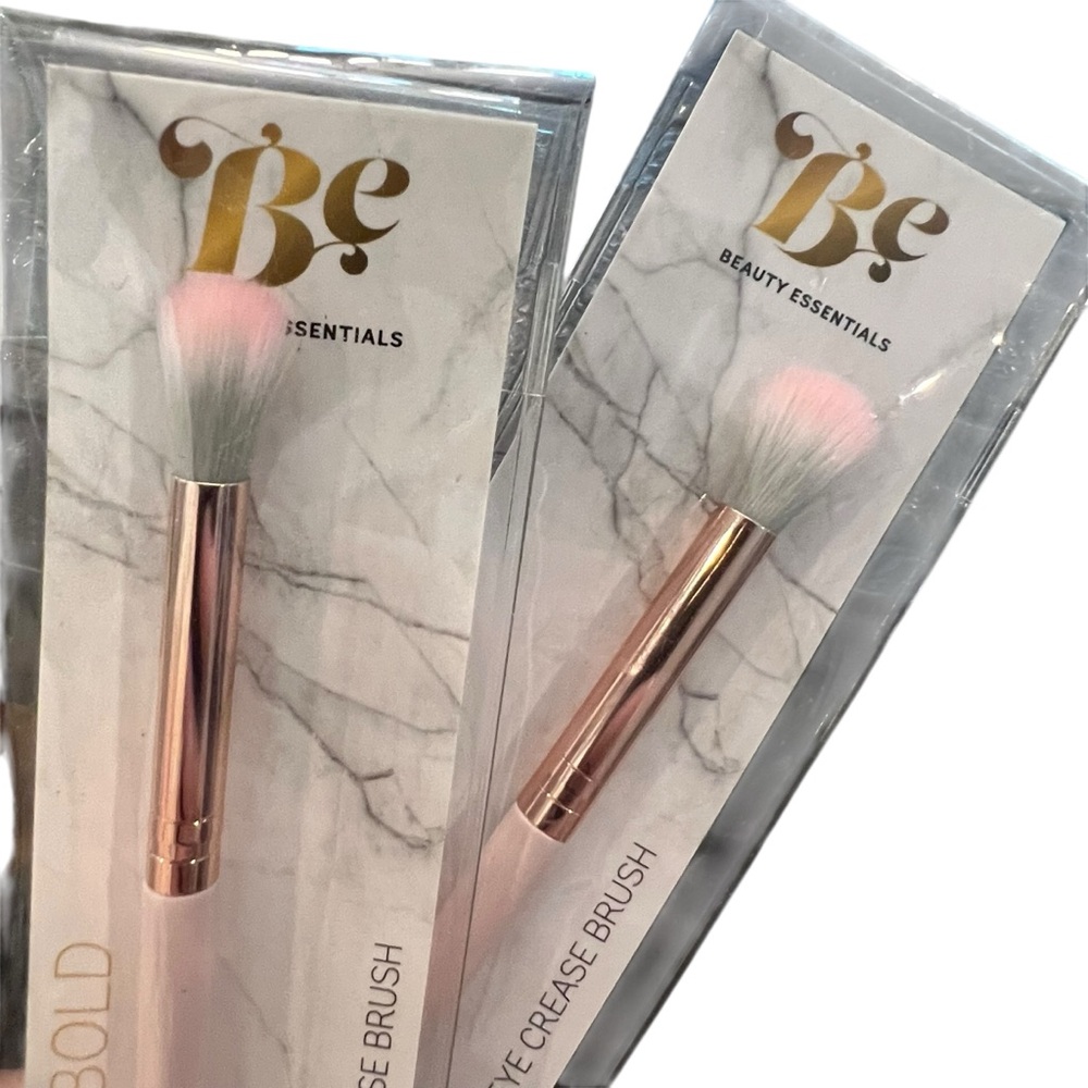 Beauty Essentials Makeup Brush 2 Pc Eye Crease Eyeshadow Pink‎ Handle NEW